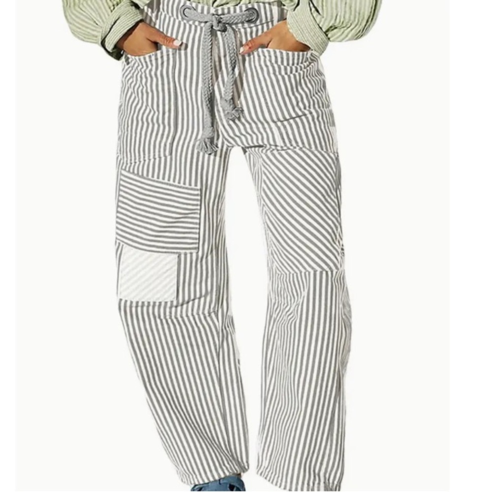 Striped Wide-Leg Patchwork Pants - Gray